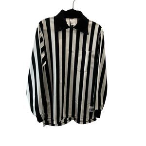 VTG BIKE Referee Black White Striped Long Sleeve Shirt Quarter Zip Mens Size M